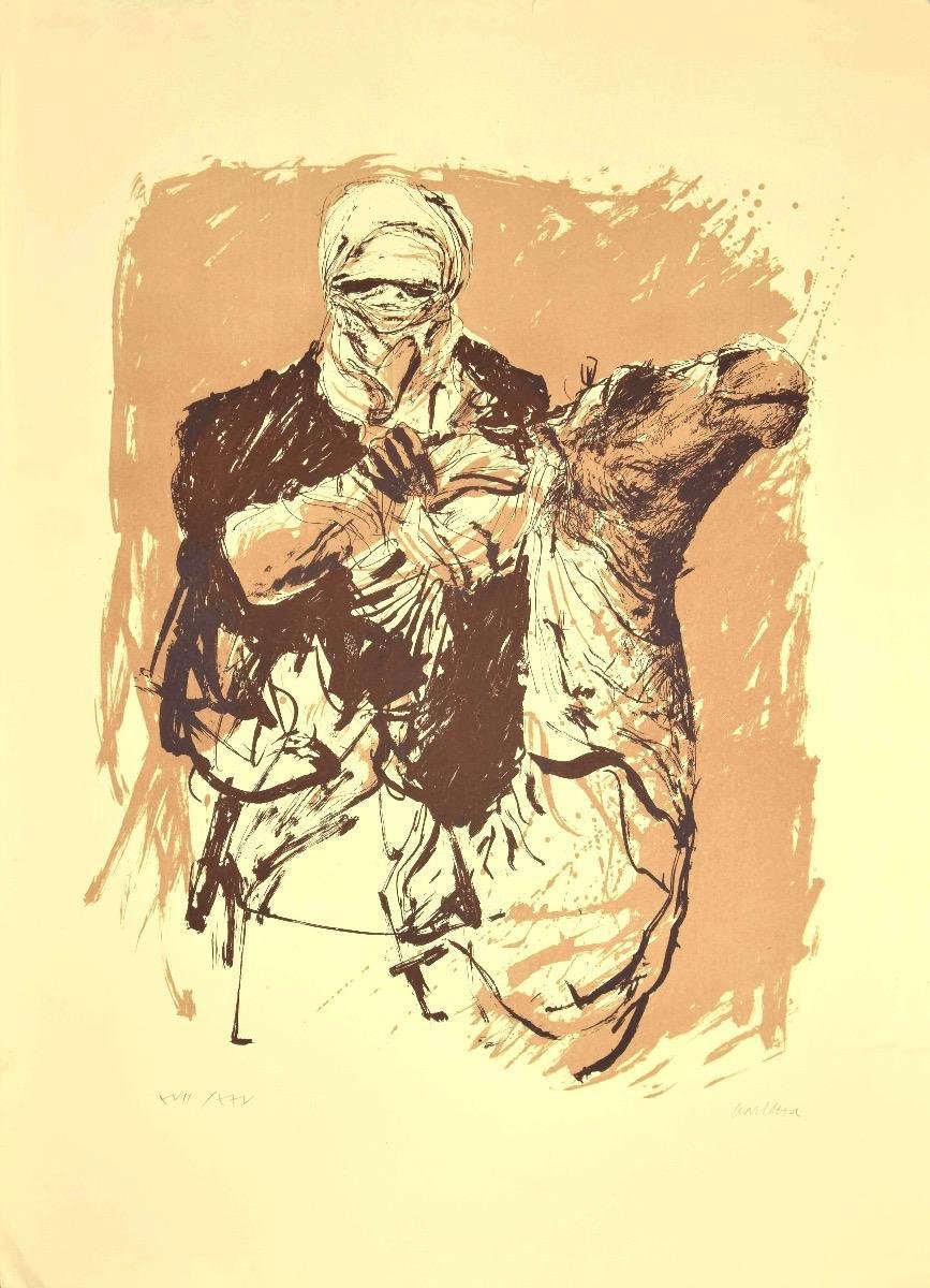 Sergio Barletta, Camel, Lithograph on Cardboard, 1980s