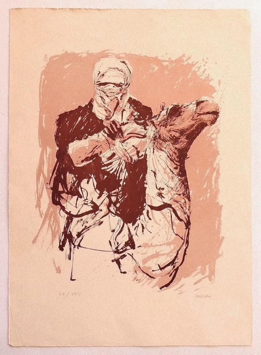 Sergio Barletta - Camel Rider - Original Lithograph on Cardboard - 1980s