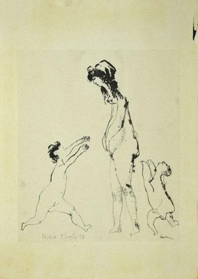 Sergio Barletta, Figures, Original Ink Drawing on Paper, 1958-ZCI-808321