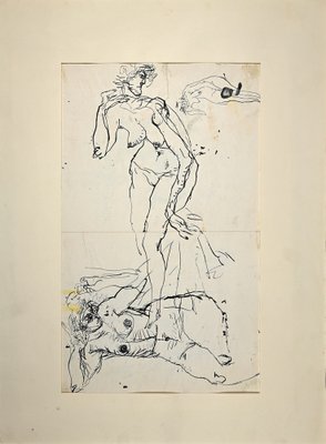 Sergio Barletta, Nude Figures, Original China Ink Drawing, 1958-ZCI-957012