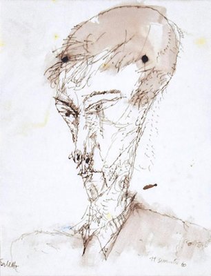 Sergio Barletta, Portrait, Pen and Watercolor, 1960-ZCI-792580