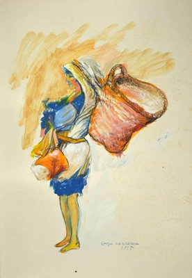 Sergio Barletta - Woman with Baskets - Original Mixed Media - 1995-ZCI-841865