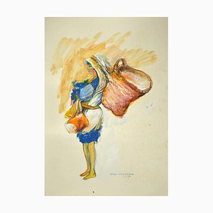 Sergio Barletta - Woman with Baskets - Original Mixed Media - 1995-ZCI-841865