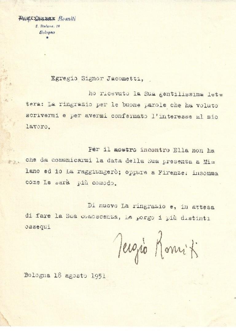 Sergio Romiti - Typewritten Letters Signed to Jacometti Nesto - 1951