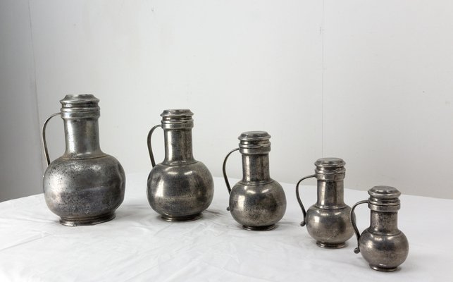 Series of Tin Pitchers, France, 1700s, Set of 5-RIU-1329328