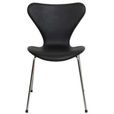 Series Seven Chair Model 3107 in Black Nevada Anilin Leather by Arne Jacobsen for Fritz Hansen, 2000s-MTD-1769499