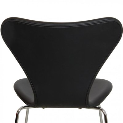 Series Seven Chair Model 3107 in Black Nevada Anilin Leather by Arne Jacobsen for Fritz Hansen, 2000s-MTD-1769499