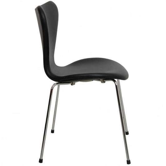 Series Seven Chair Model 3107 in Black Nevada Anilin Leather by Arne Jacobsen for Fritz Hansen, 2000s