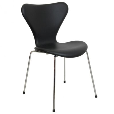 Series Seven Chair Model 3107 in Black Nevada Anilin Leather by Arne Jacobsen for Fritz Hansen, 2000s-MTD-1769499