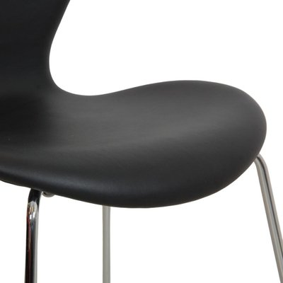 Series Seven Chair Model 3107 in Black Nevada Anilin Leather by Arne Jacobsen for Fritz Hansen, 2000s-MTD-1769499