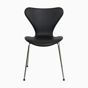 Series Seven Chair Model 3107 in Black Nevada Anilin Leather by Arne Jacobsen for Fritz Hansen, 2000s-MTD-1769499