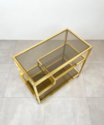 Serving Bar Cart in Brass and Smoked Glass, Italy, 1970s-LYQ-1224105