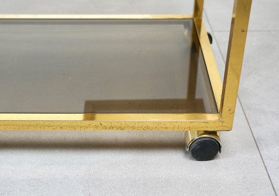 Serving Bar Cart in Brass and Smoked Glass, Italy, 1970s-LYQ-1224105