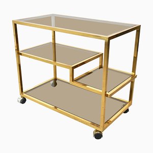 Serving Bar Cart in Brass and Smoked Glass, Italy, 1970s-LYQ-1224105