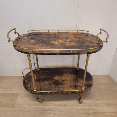 Serving Bar Cart in Goatskin and Brass, 1960s-NUC-2041079