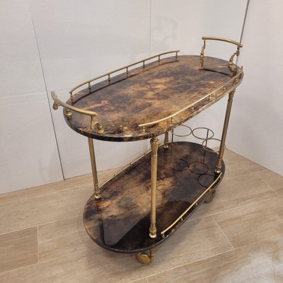 Serving Bar Cart in Goatskin and Brass, 1960s-NUC-2041079