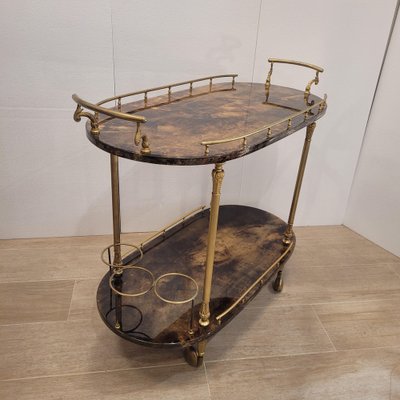 Serving Bar Cart in Goatskin and Brass, 1960s-NUC-2041079