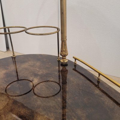 Serving Bar Cart in Goatskin and Brass, 1960s-NUC-2041079