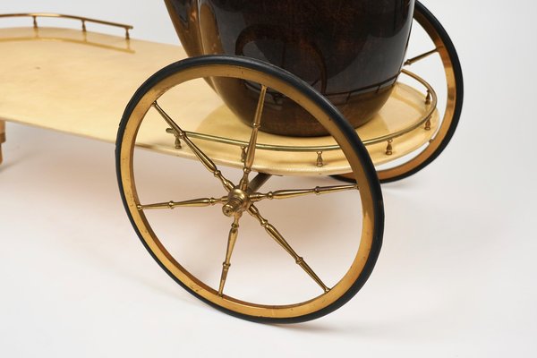 Serving Bar Cart in Goatskin and Brass by Aldo Tura, Italy, 1960s-LYQ-1265103