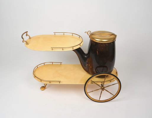 Serving Bar Cart in Goatskin and Brass by Aldo Tura, Italy, 1960s-LYQ-1265103