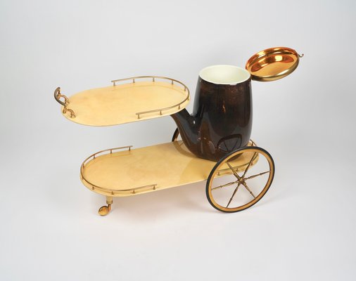 Serving Bar Cart in Goatskin and Brass by Aldo Tura, Italy, 1960s-LYQ-1265103