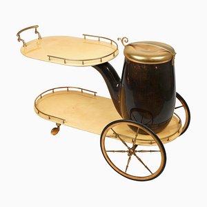 Serving Bar Cart in Goatskin and Brass by Aldo Tura, Italy, 1960s-LYQ-1265103