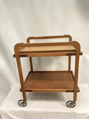 Serving Cart in Oak and Leather by Jacques Adnet, 1950s-VRR-1786733