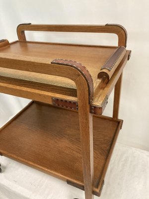 Serving Cart in Oak and Leather by Jacques Adnet, 1950s-VRR-1786733