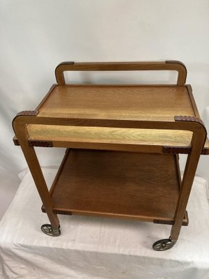 Serving Cart in Oak and Leather by Jacques Adnet, 1950s-VRR-1786733