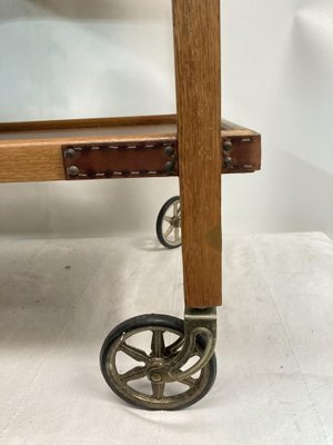 Serving Cart in Oak and Leather by Jacques Adnet, 1950s-VRR-1786733