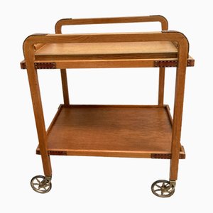 Serving Cart in Oak and Leather by Jacques Adnet, 1950s-VRR-1786733