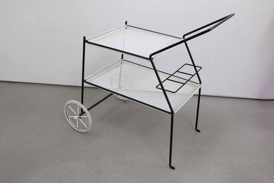 Serving Cart in Perforated Sheet Metal & Steel by Mathieu Mategot, 1960s