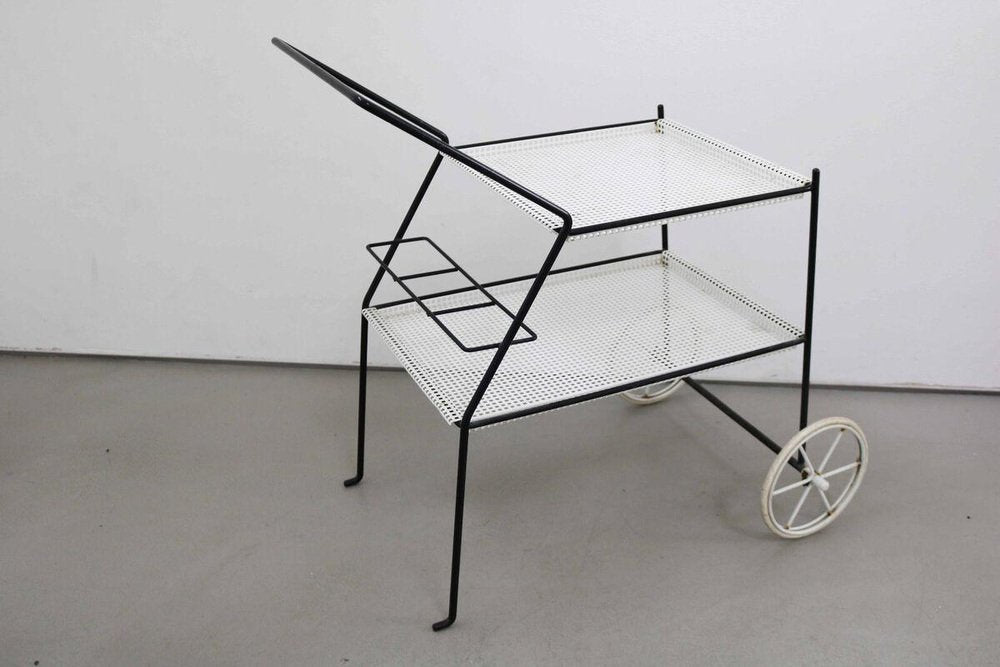 Serving Cart in Perforated Sheet Metal & Steel by Mathieu Mategot, 1960s