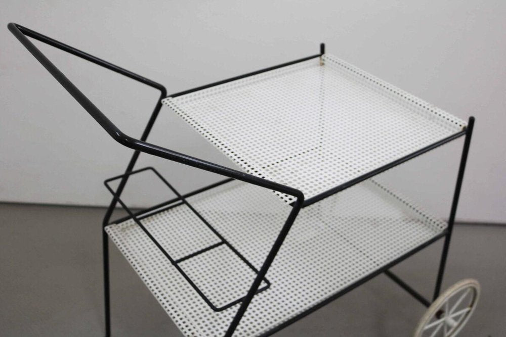 Serving Cart in Perforated Sheet Metal & Steel by Mathieu Mategot, 1960s