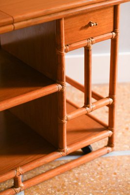 Serving Cart in Rattan with Adjustable Wood Top from McGuire, 1970-MNF-1752257