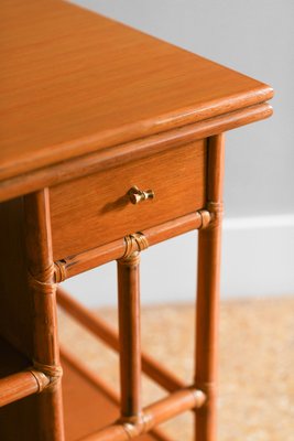 Serving Cart in Rattan with Adjustable Wood Top from McGuire, 1970-MNF-1752257