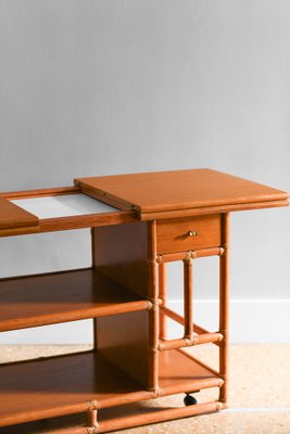 Serving Cart in Rattan with Adjustable Wood Top from McGuire, 1970-MNF-1752257