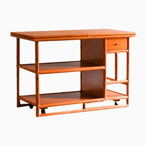 Serving Cart in Rattan with Adjustable Wood Top from McGuire, 1970-MNF-1752257