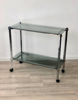 Serving Cart or Trolley in Chrome and Smoked Glass, Italy, 1970s-LYQ-1171579