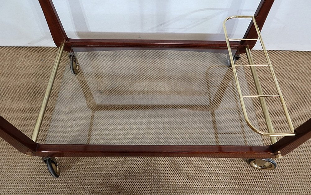 Serving Carts in Mahogany, Glass and Brass, 1960s, Set of 2