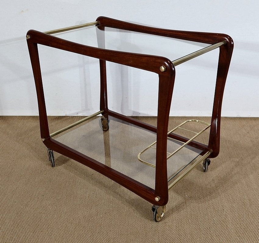 Serving Carts in Mahogany, Glass and Brass, 1960s, Set of 2