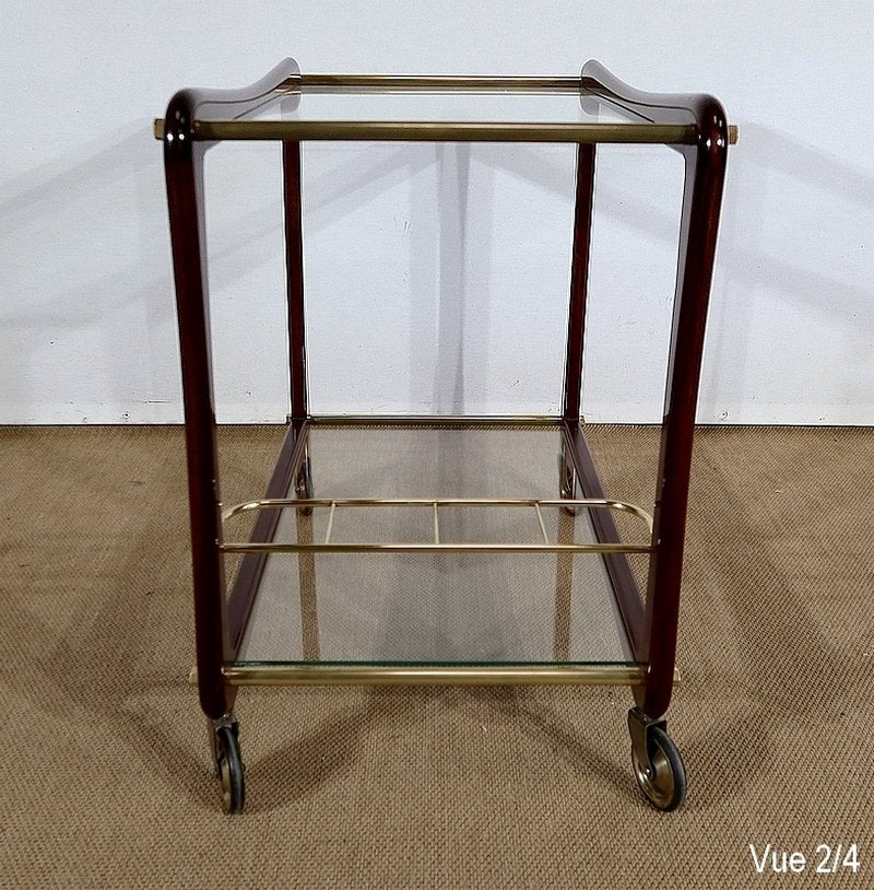 Serving Carts in Mahogany, Glass and Brass, 1960s, Set of 2