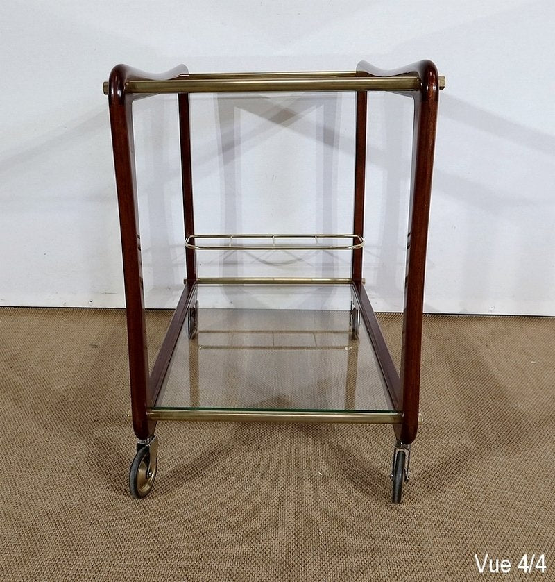 Serving Carts in Mahogany, Glass and Brass, 1960s, Set of 2