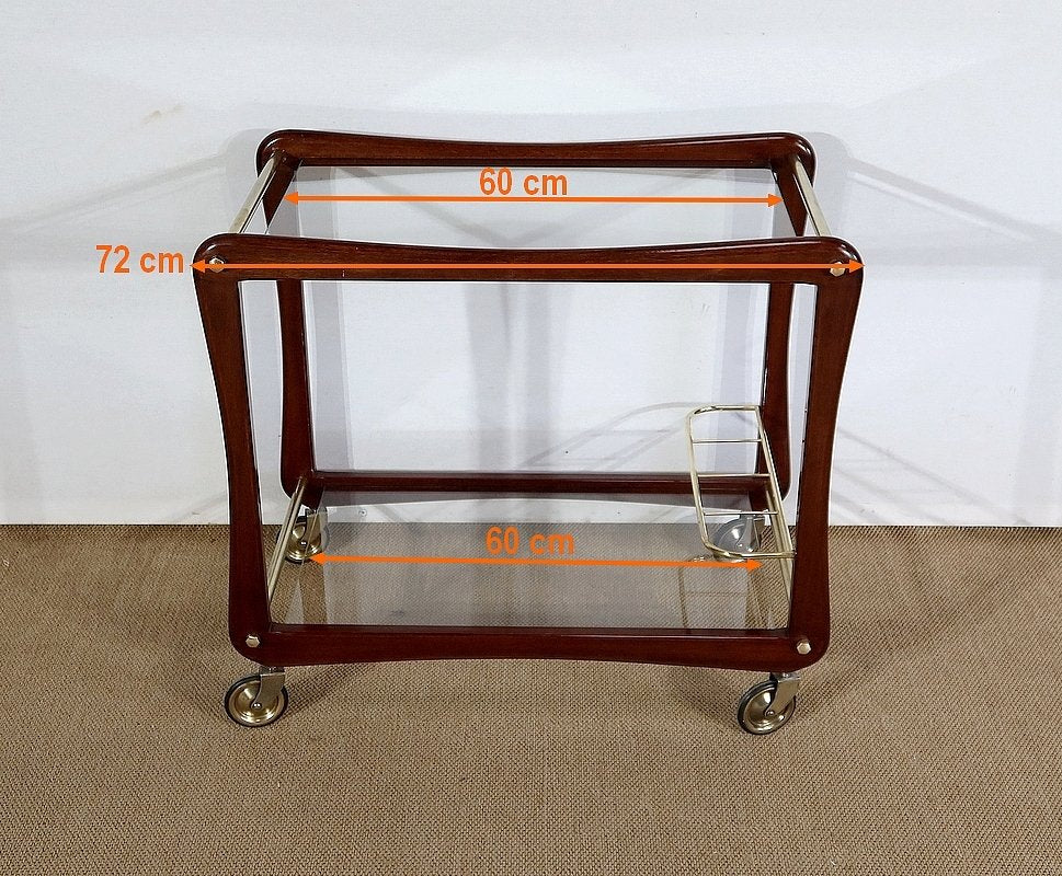 Serving Carts in Mahogany, Glass and Brass, 1960s, Set of 2