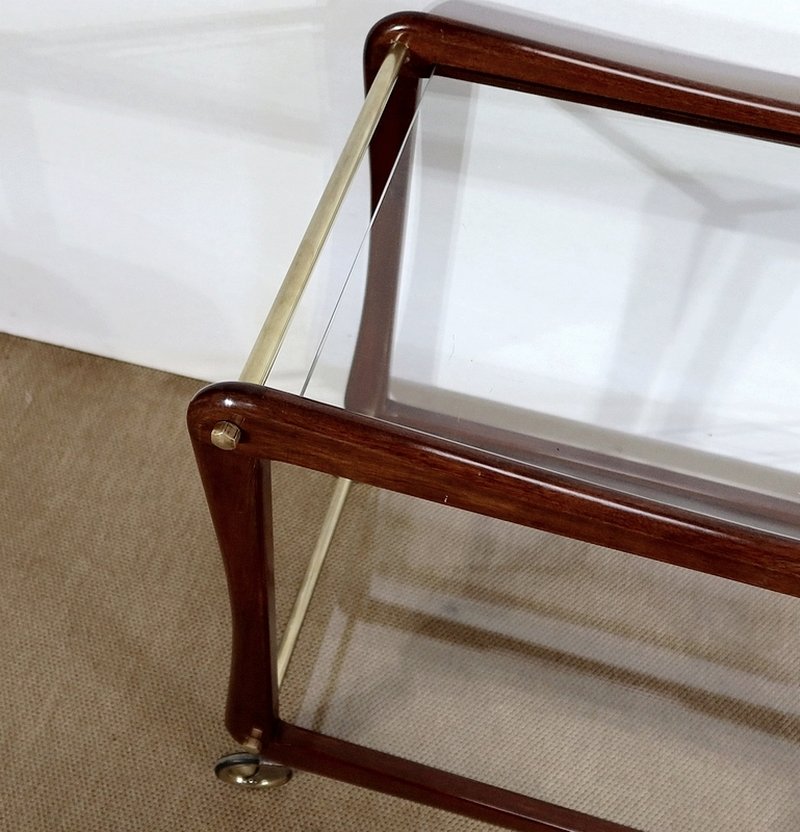 Serving Carts in Mahogany, Glass and Brass, 1960s, Set of 2