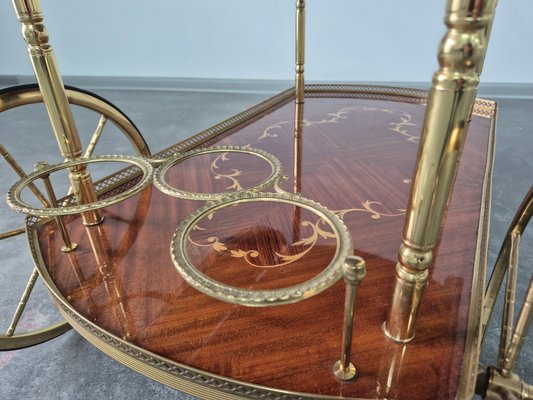 Serving Drink Bar Cart Trolley with Side Flaps in Marquetry Inlays, 1970s-WMP-2016613