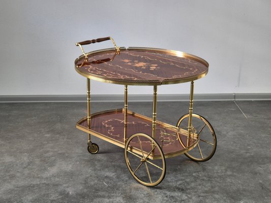 Serving Drink Bar Cart Trolley with Side Flaps in Marquetry Inlays, 1970s-WMP-2016613