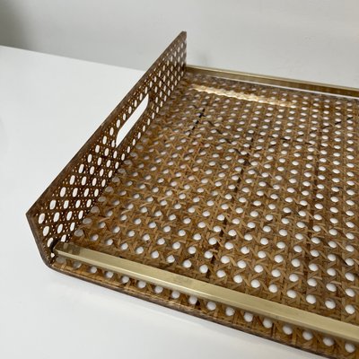 Serving Tray in Acrylic Glass, Cannage & Brass in the style of Christian Dior for Christian Dior-XOM-2024781