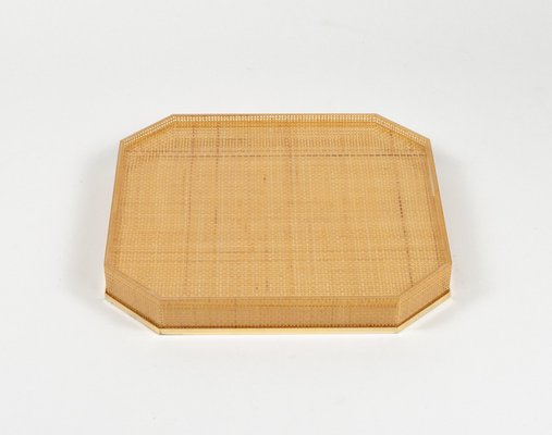 Serving Tray in Acrylic Glass, Wicker & Gold Plating in the style of Christian Dior, Italy, 1970s-LYQ-2027452