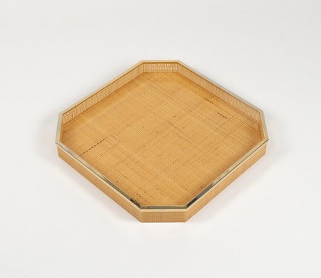 Serving Tray in Acrylic Glass, Wicker & Gold Plating in the style of Christian Dior, Italy, 1970s-LYQ-2027452